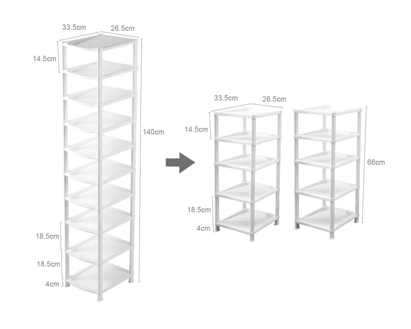 White Plastic 10 Tier Slim Portable Detachable Shoe Rack Storage Organizer.
